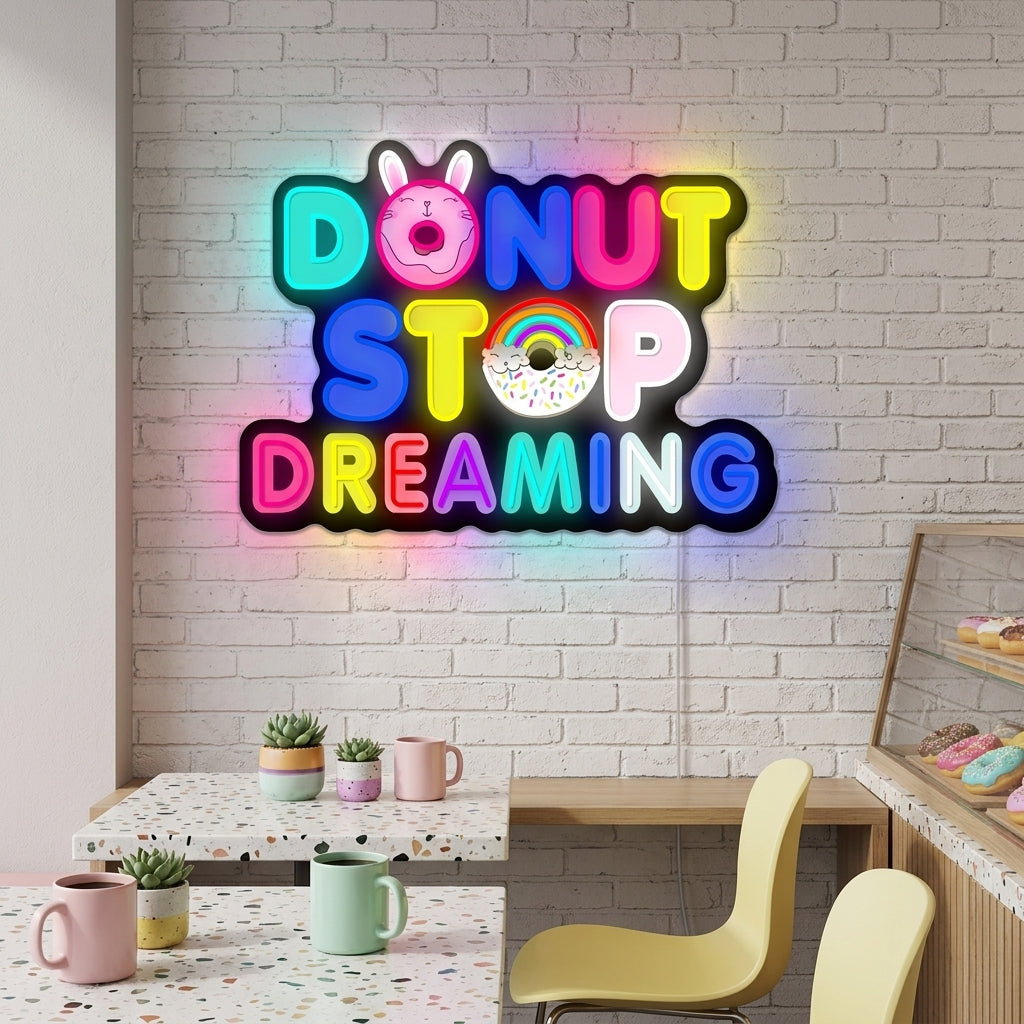 "Donut Do Not Stop Dreaming" Neonskylt