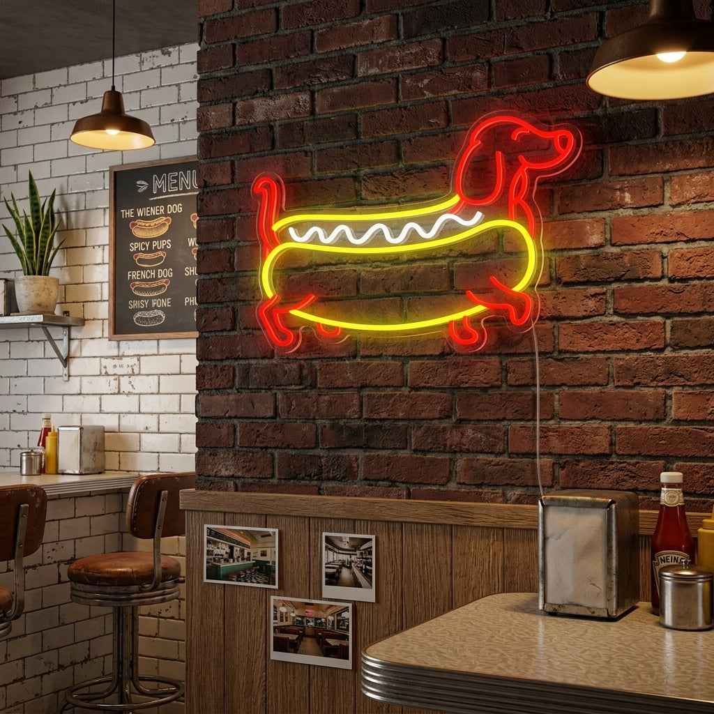 "Dachshund Hotdog" Neonskylt