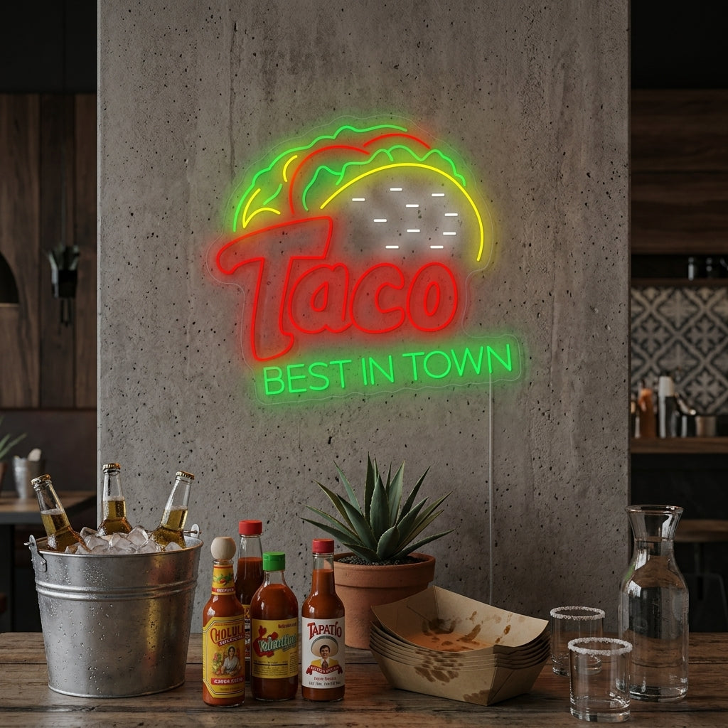 "Taco Best In Town" Neonskylt