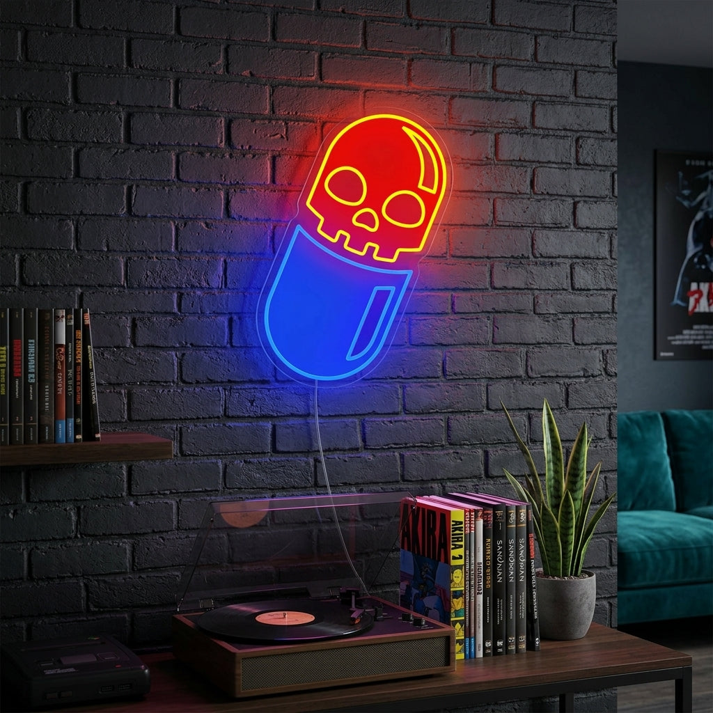 "Dödskalle Piller UV-Tryck" Neonskylt