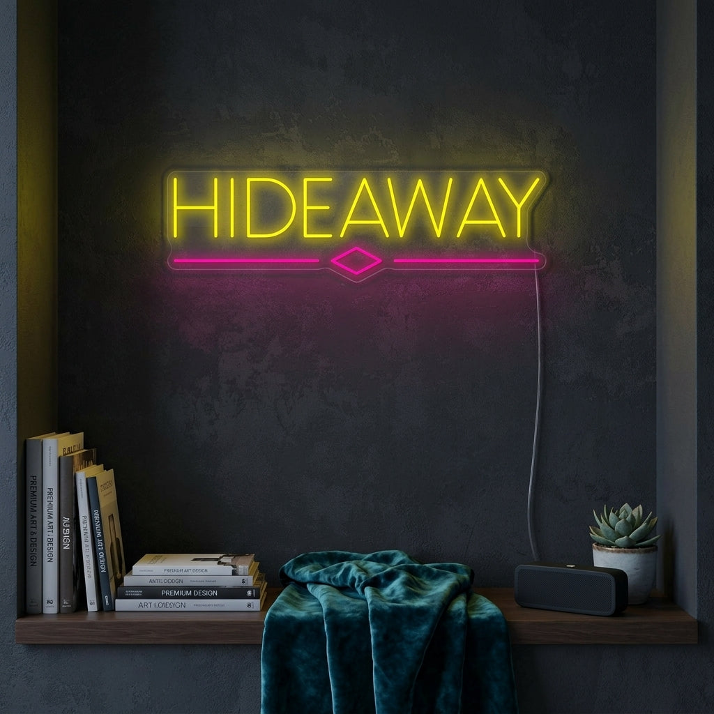 "Hideaway, Beer Bar Flagga" Neonskylt