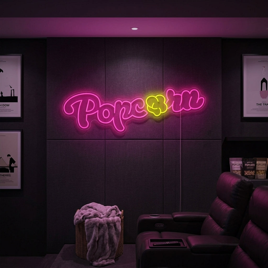 "Popcorn för biografsalong" Neonskylt