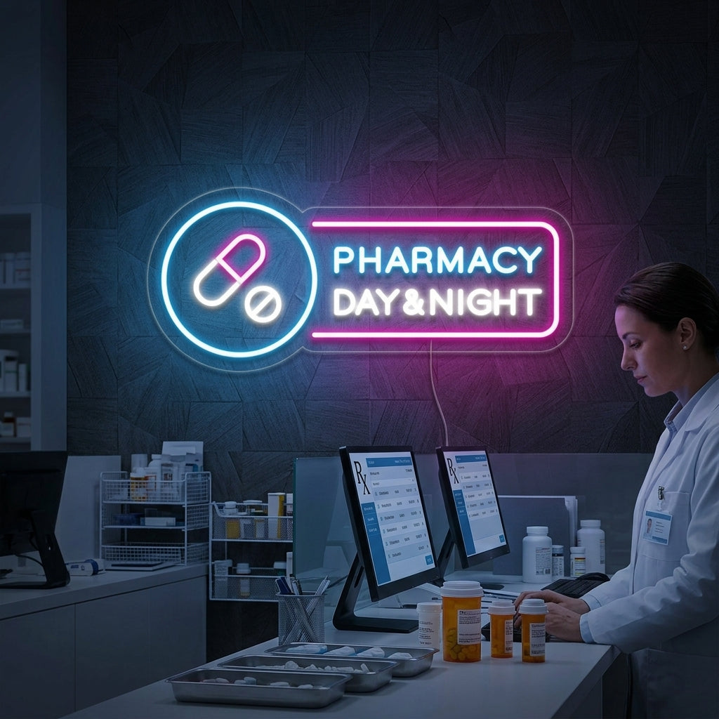 "Pharmacy Day Night" Neonskylt