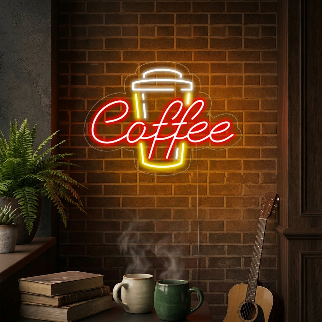"Coffee, kaffekopp" Neonskylt