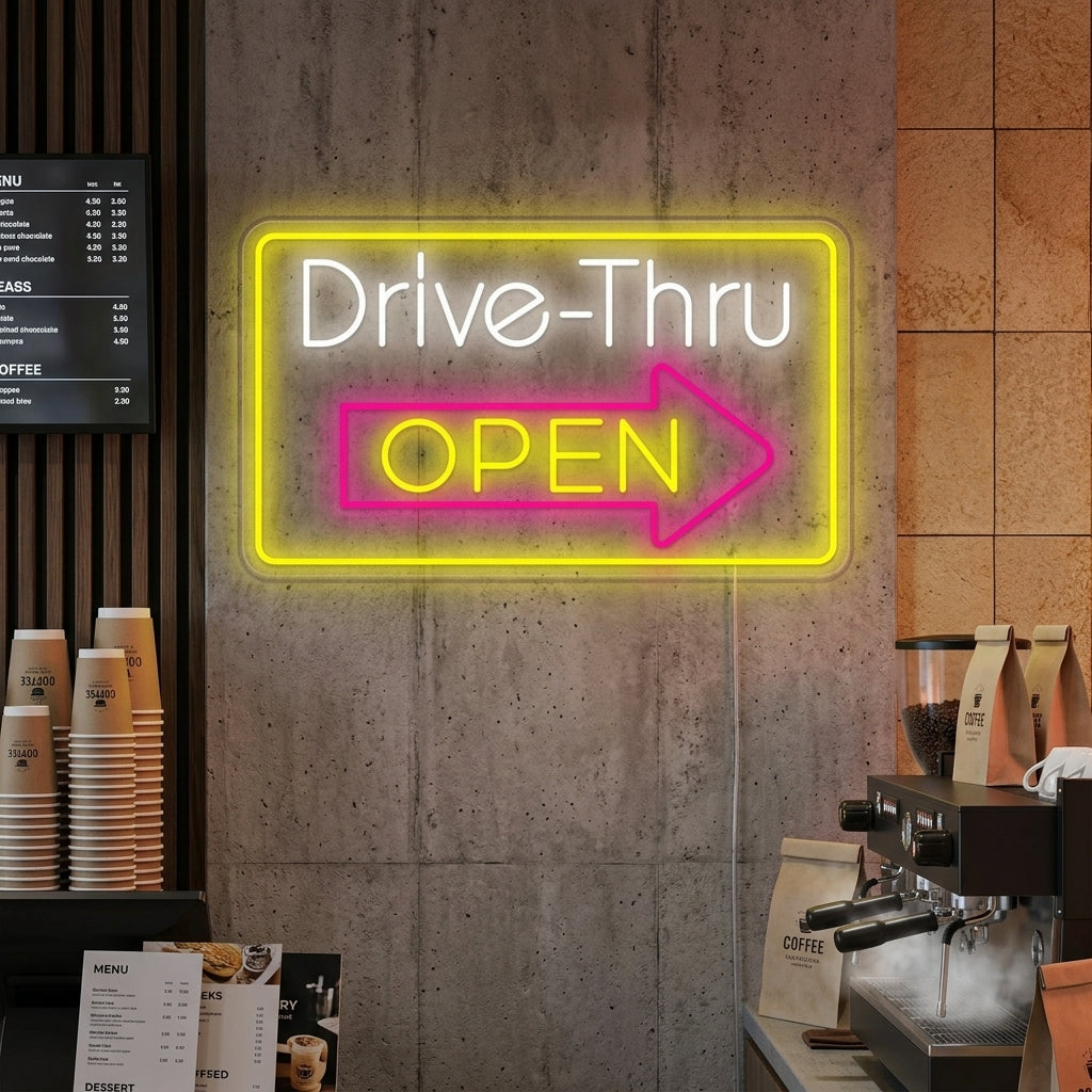 "Drive Thru Open" Neonskylt
