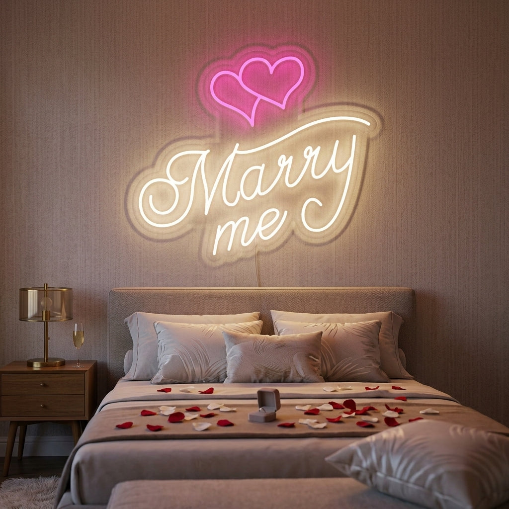 "Marry Me, Hjärtan" Neonskylt