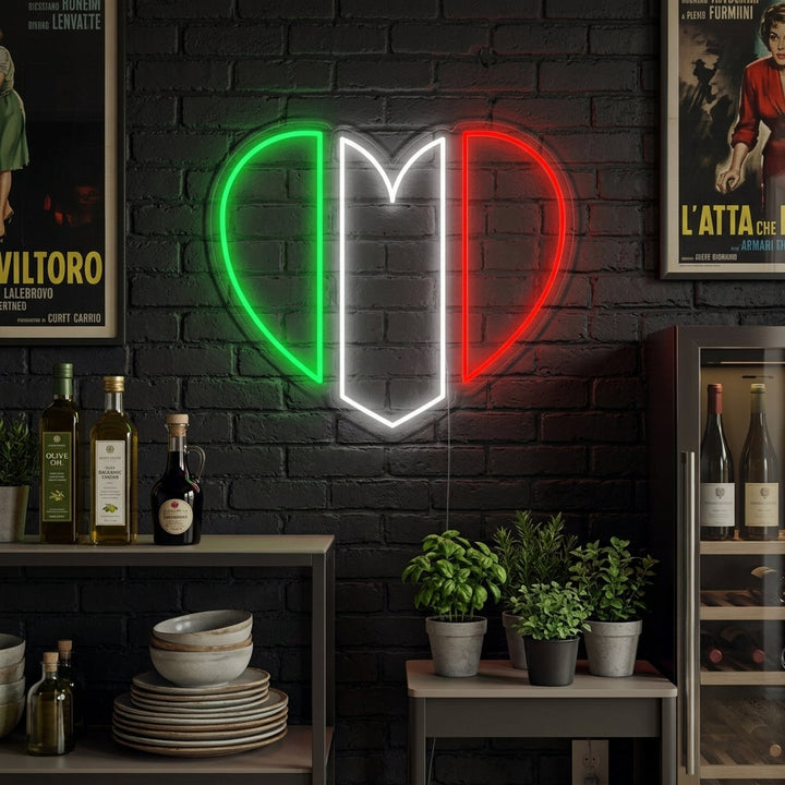 "Italiens Flagga I Hjärtform" Neonskylt