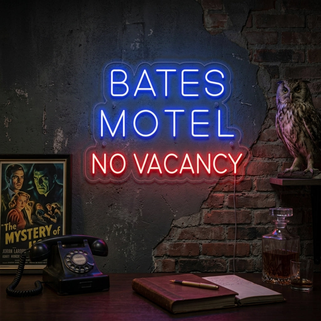 "Bates Motel No Vacancy" Neonskylt