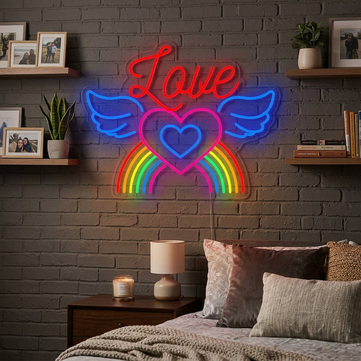 "LGBT Love Rainbow Wings" Neonskylt