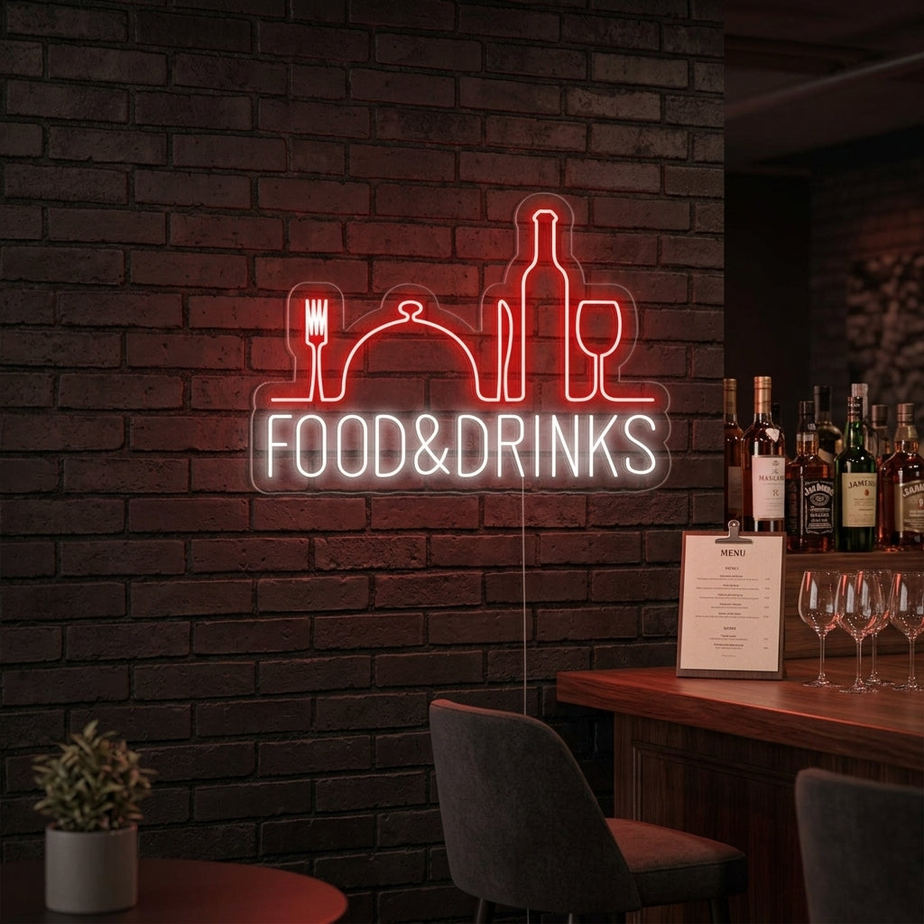 "Food and Drinks, Bar, restaurang" Neonskylt