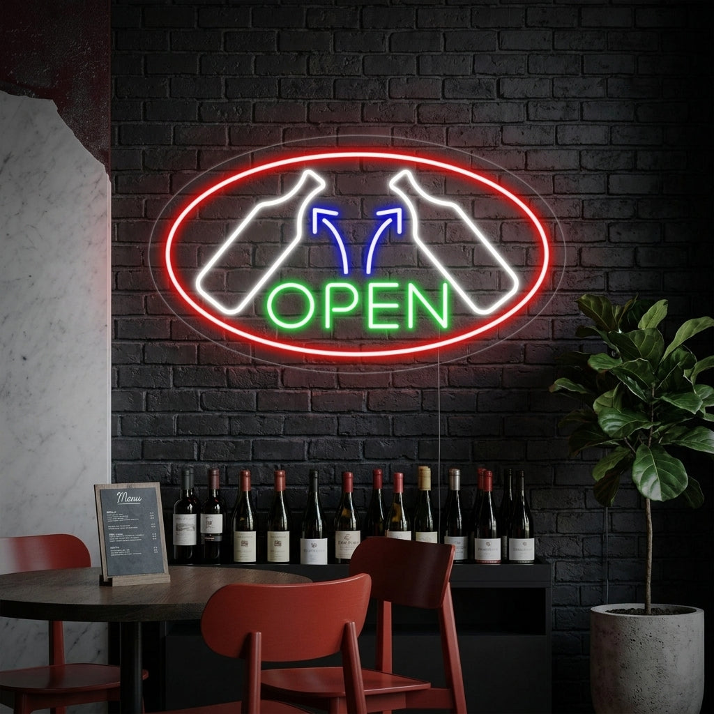 "Wine, Vinglas" Neonskylt