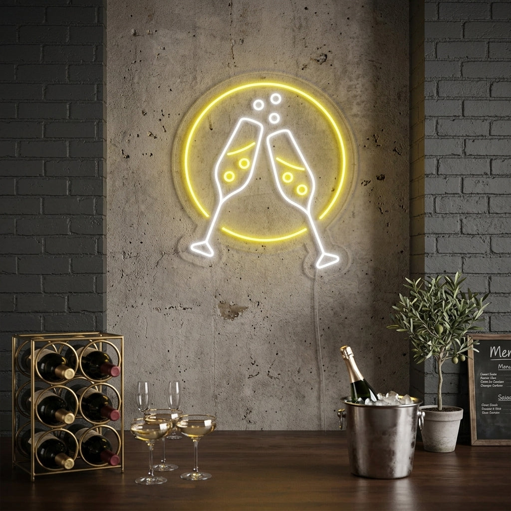 "Champagneglas, Skål" Neonskylt