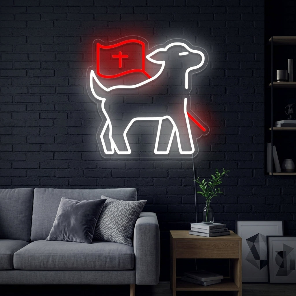 "Lamm Med Kors" Neonskylt