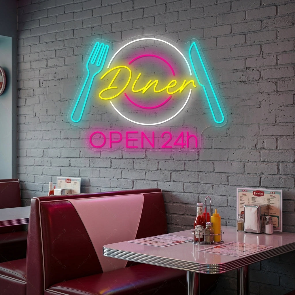 "Dinner Open 24h" Neonskylt