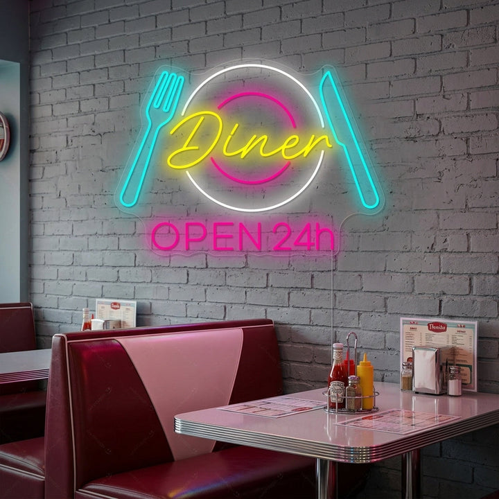 "Dinner Open 24h" Neonskylt