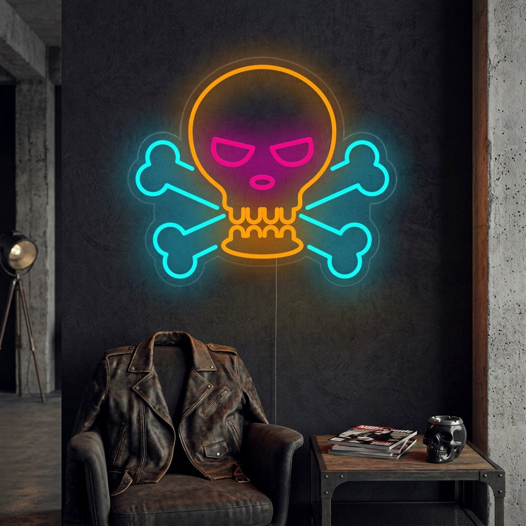 "Dödskalle Och Ben" Neonskylt