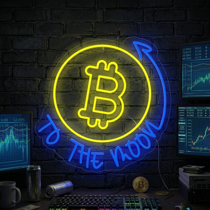 "Bitcoin to the Moon" Neonskylt