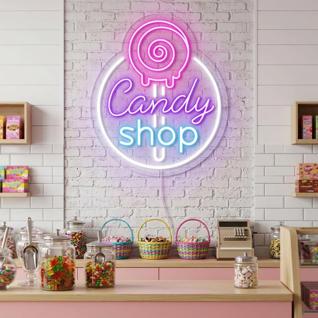 "Candy Shop, Godisbutik Logotyp" Neonskylt