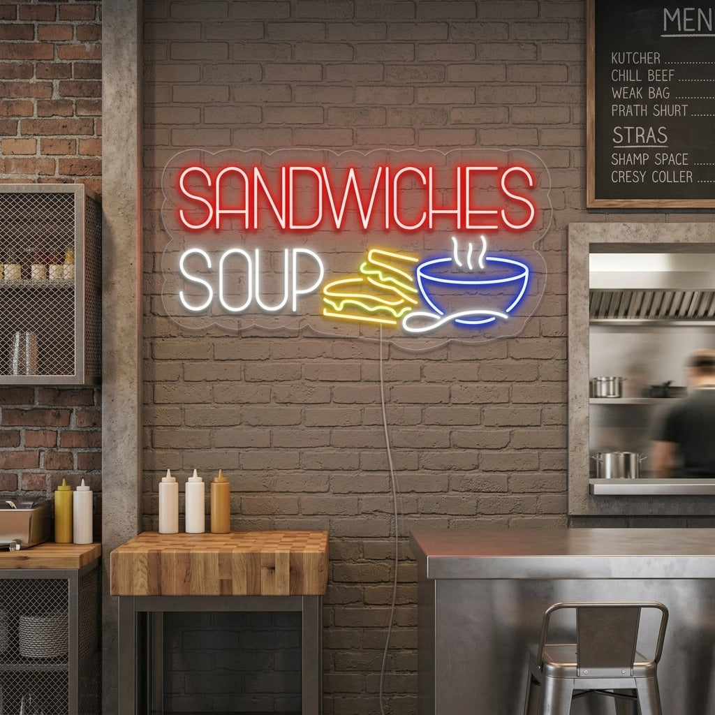 "SANDWICHES SOUP" Neonskylt