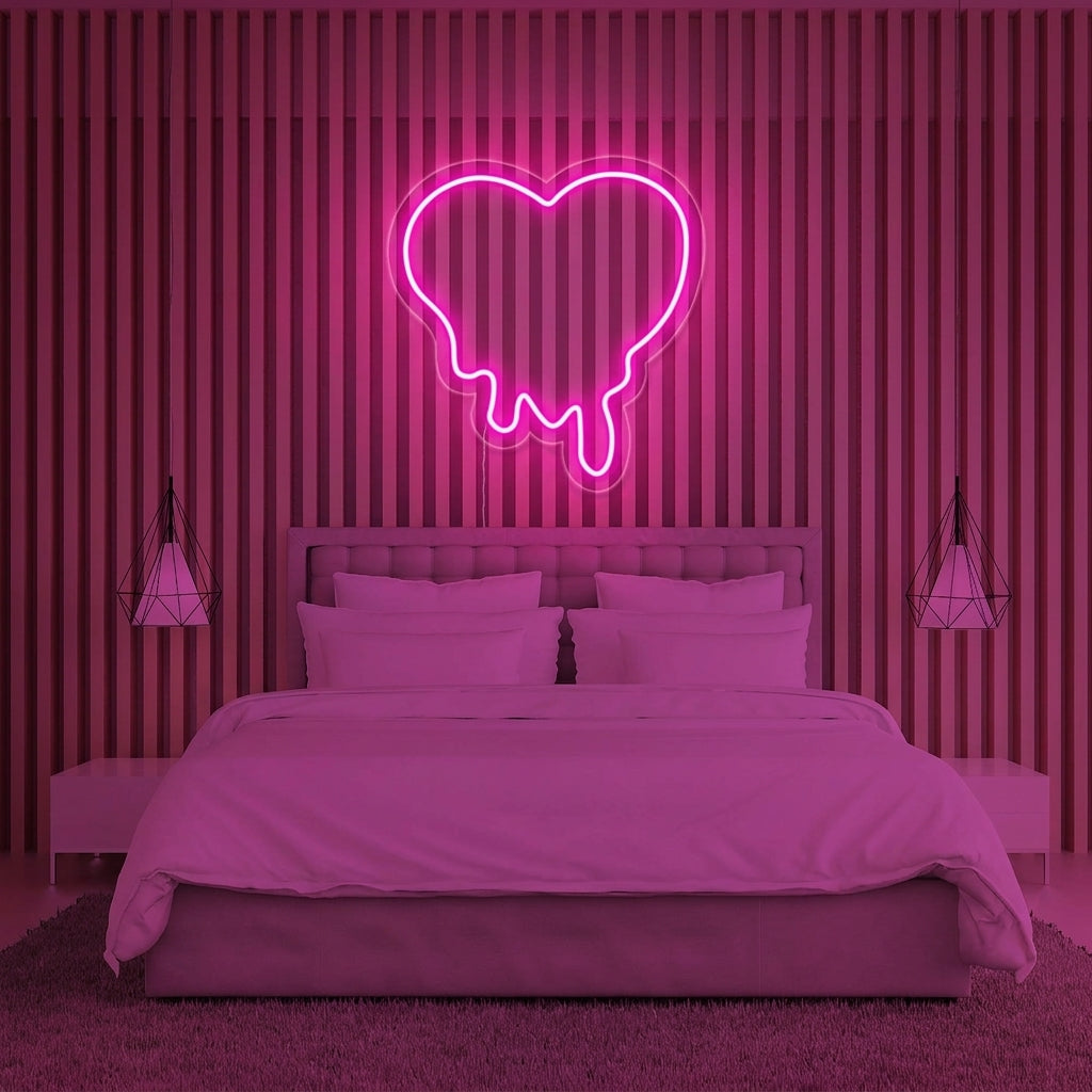 "Rosa Smältande Hjärta" Neonskylt