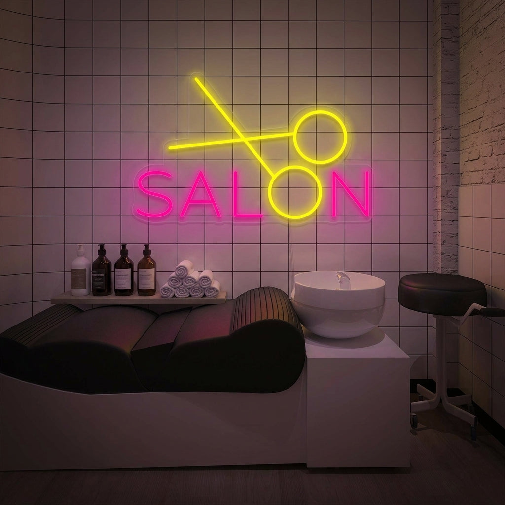 "salon, Hårsalong, Sax" Neonskylt