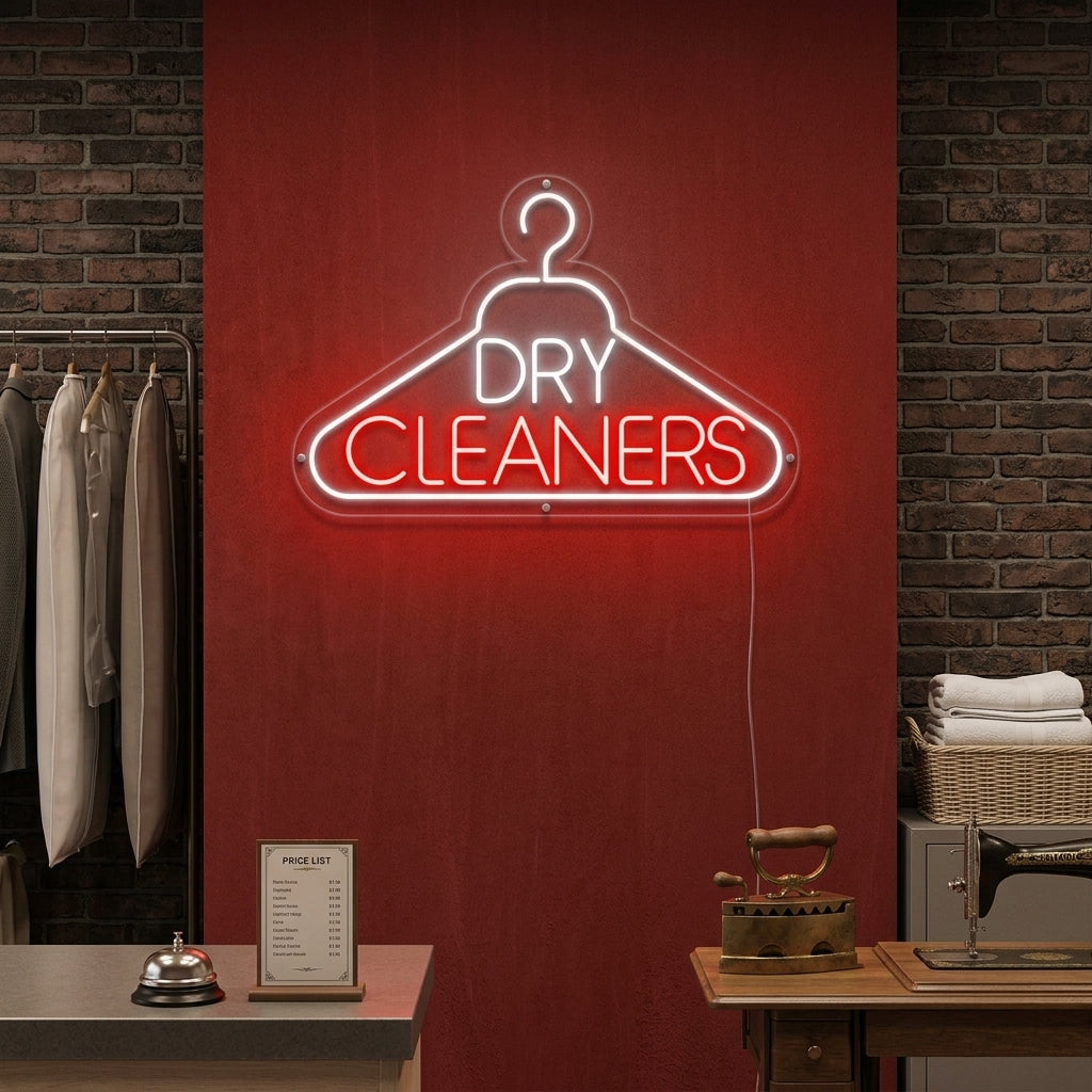"Tvätt, Dry Cleaners" Neonskylt
