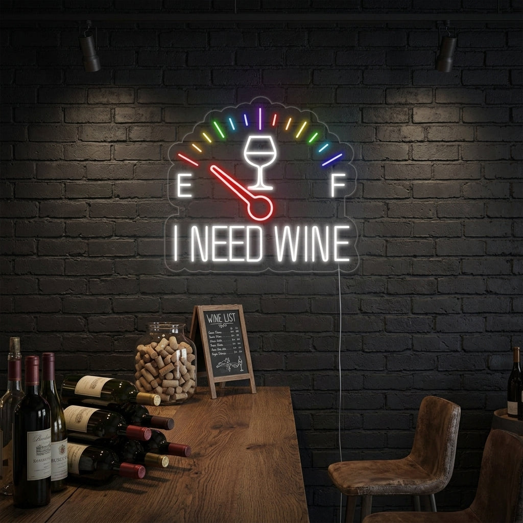 "I Need Wine Klocka" Neonskylt