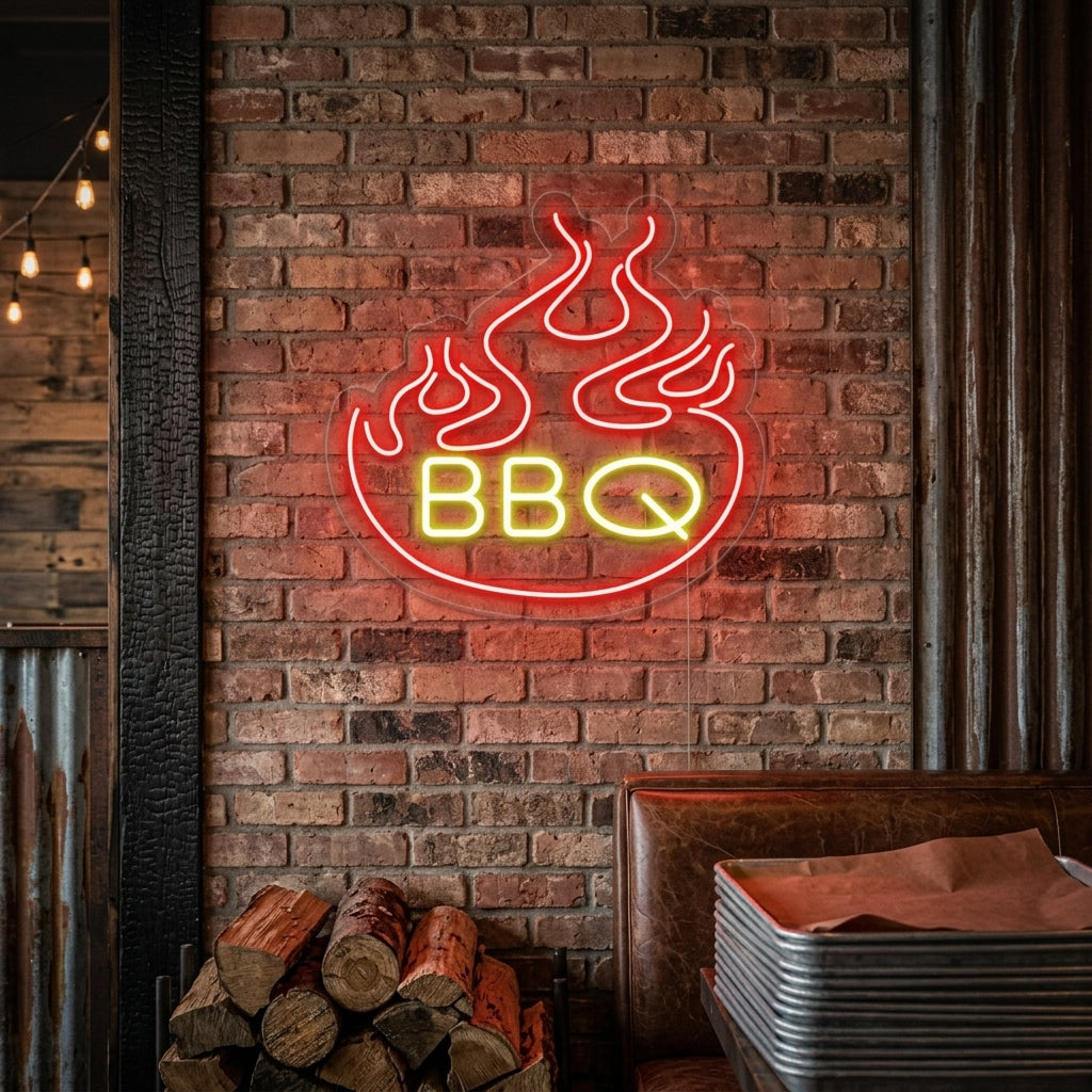 "Lågor, BBQ" Neonskylt