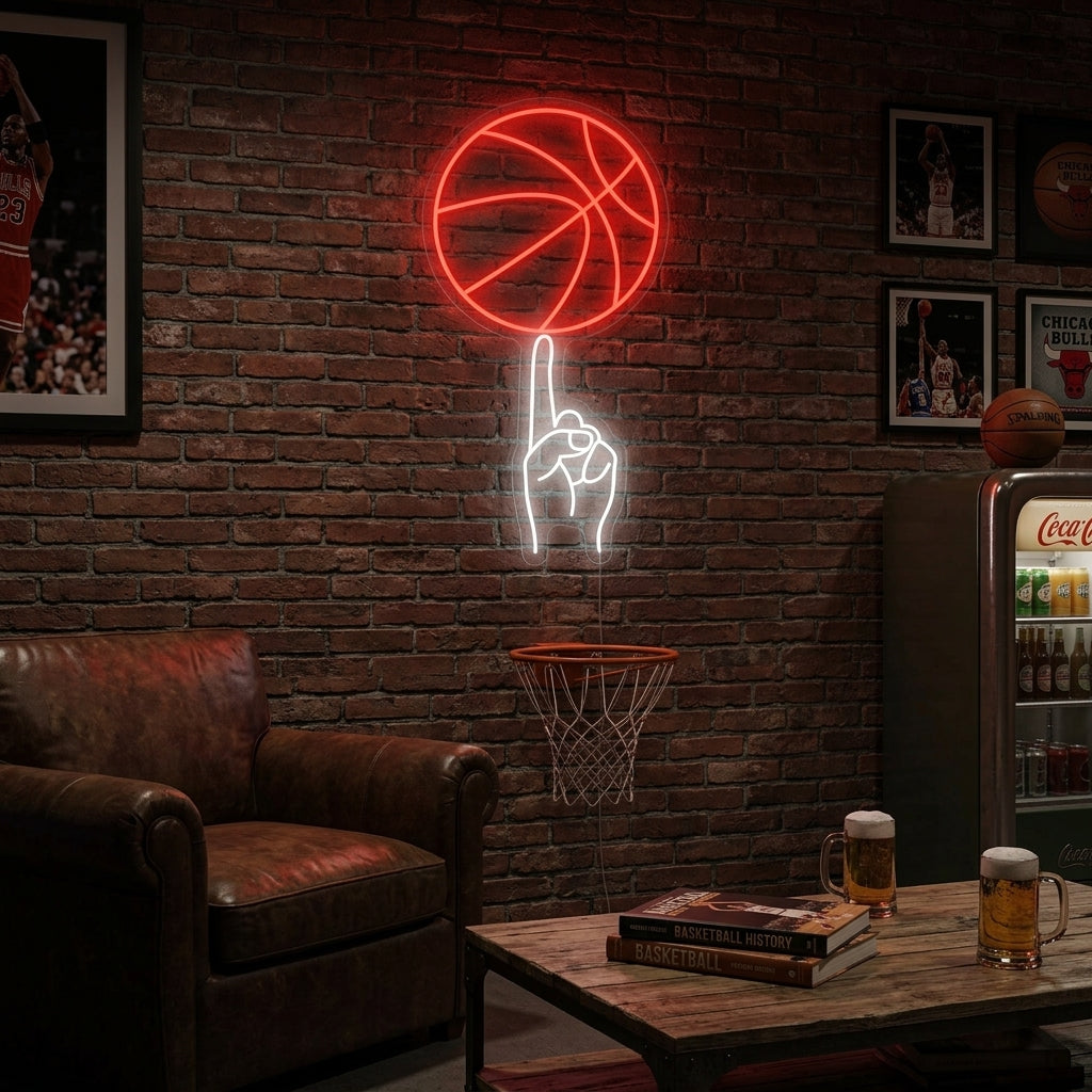 "Handsväng basketboll" Neonskylt