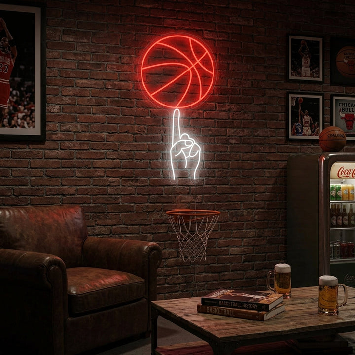 "Handsväng basketboll" Neonskylt