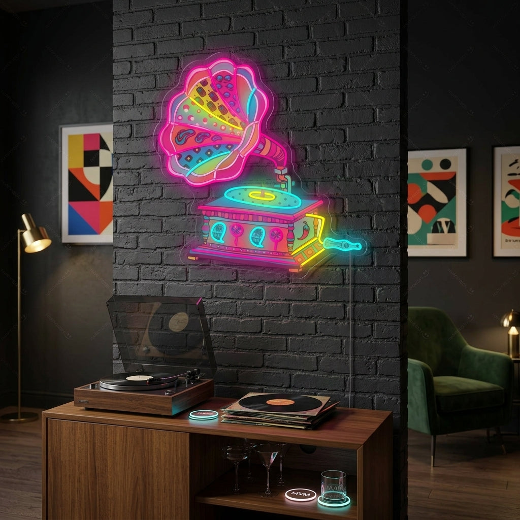 "Retro grammofon" Neonskylt