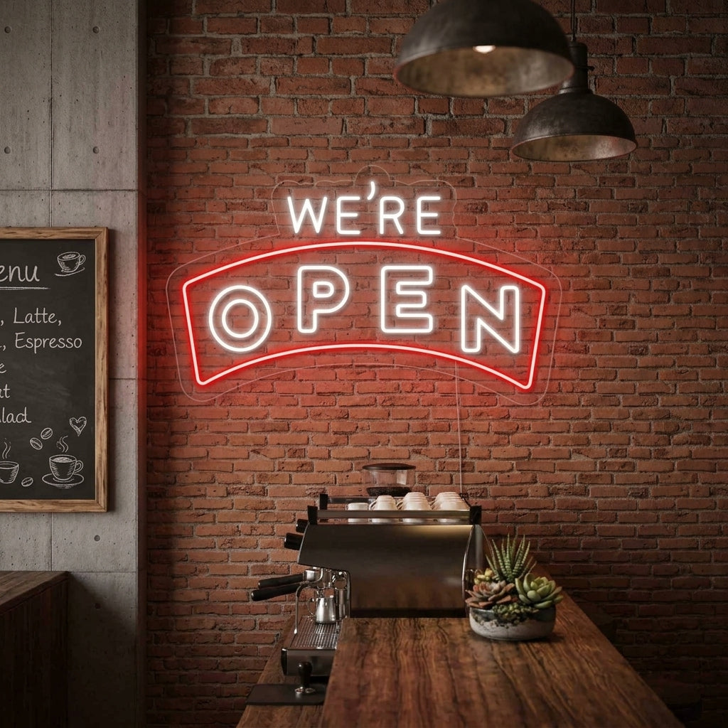 "We Are Open" Neonskylt