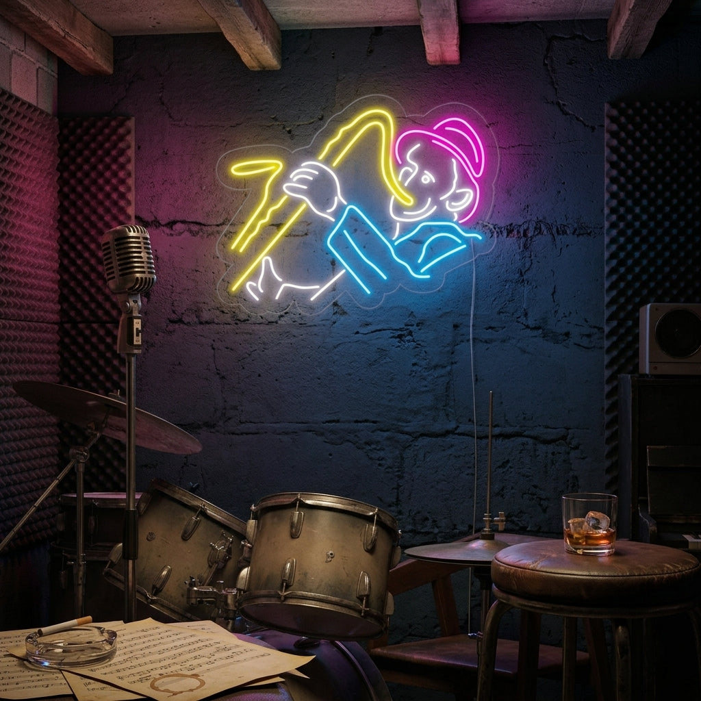 "Man Med Saxofon" Neonskylt
