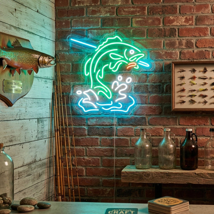 "Fisk På Kroken, Fiske" Neonskylt