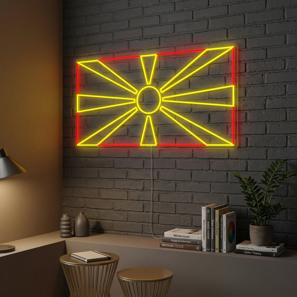 "Nordmakedoniens Flagga" Neonskylt