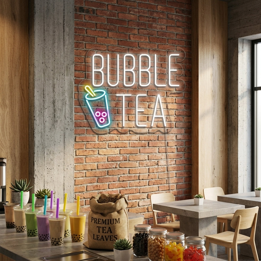 "Kopp, Bubble Tea" Neonskylt