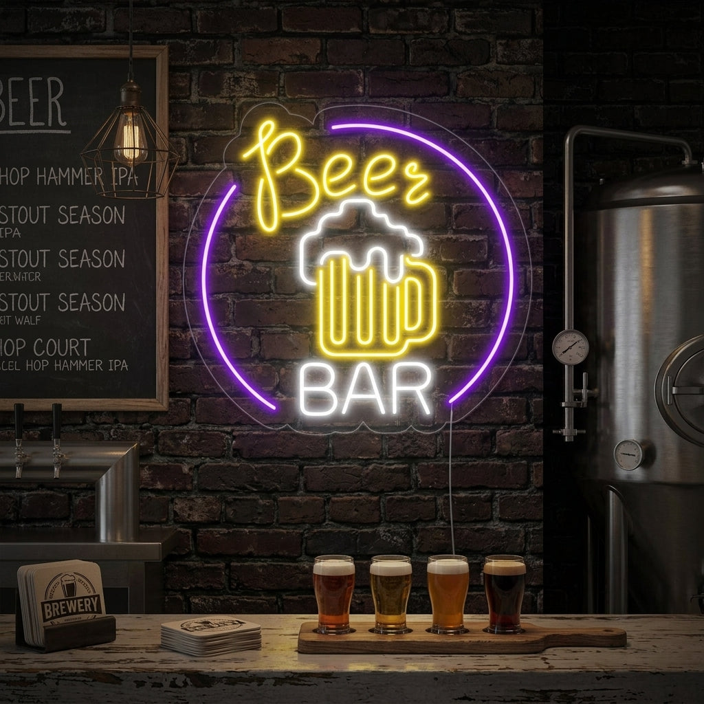 "Beer Bar, Ölglas, Bar" Neonskylt