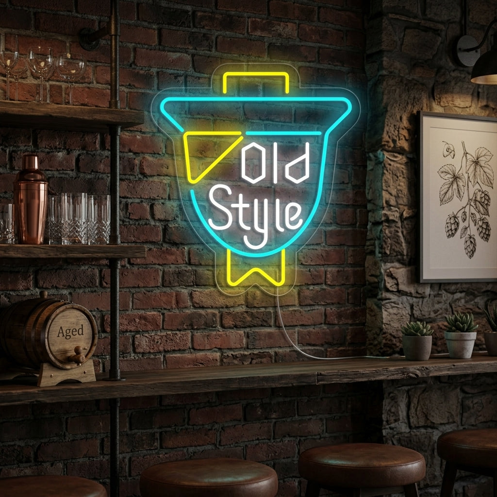 "Vintage Old Style Ölbar" Neonskylt