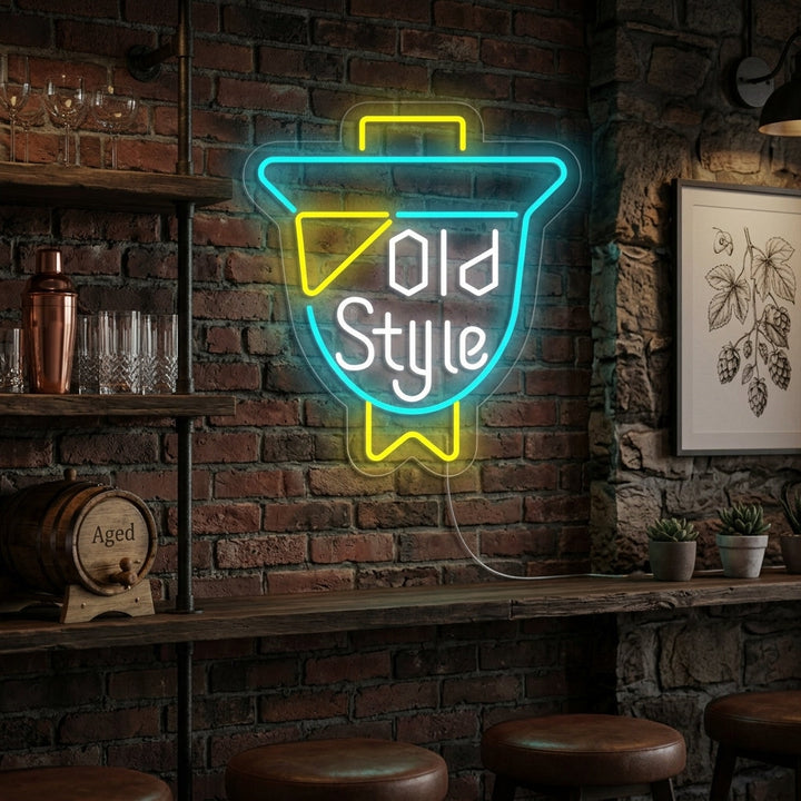 "Vintage Old Style Ölbar" Neonskylt