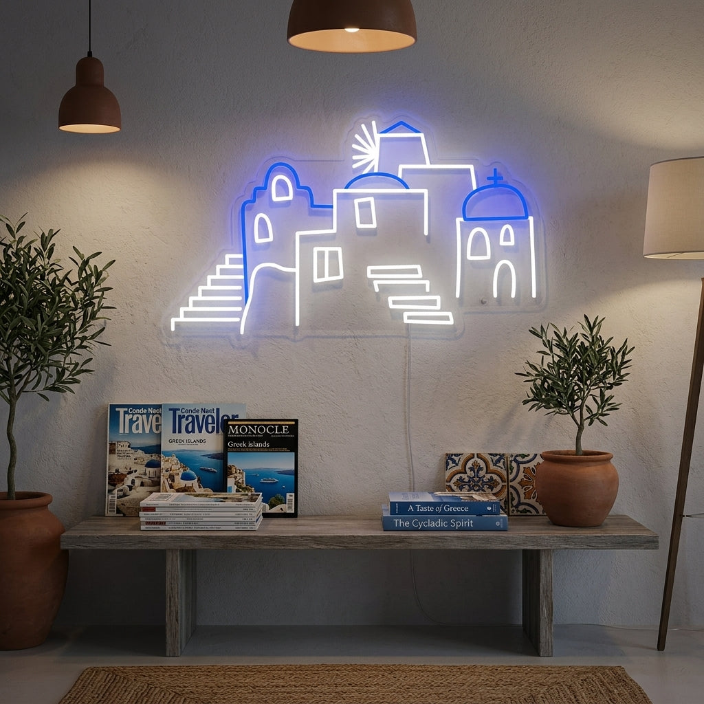 "Grekland Domar På Santorini" Neonskylt