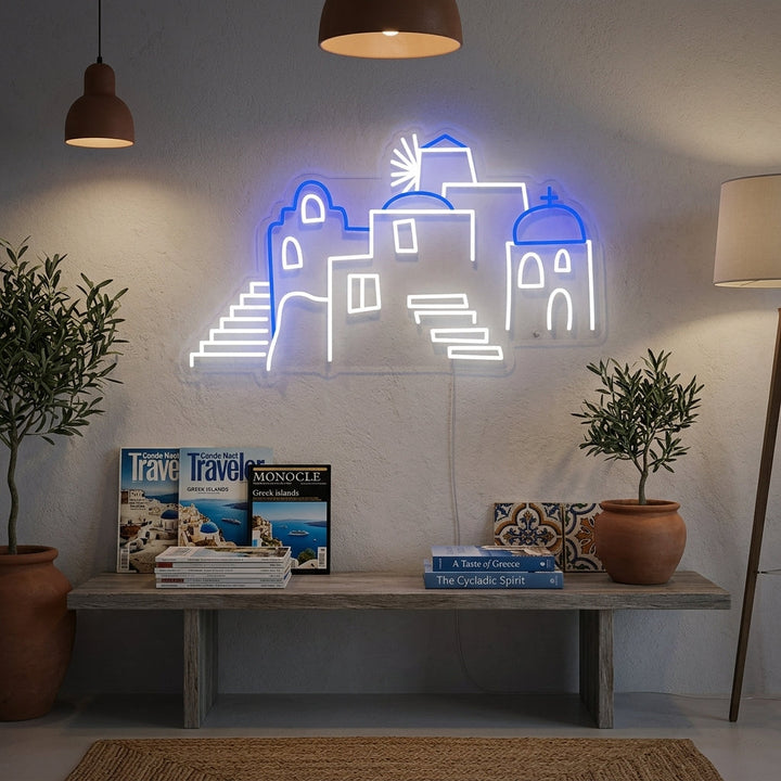 "Grekland Domar På Santorini" Neonskylt