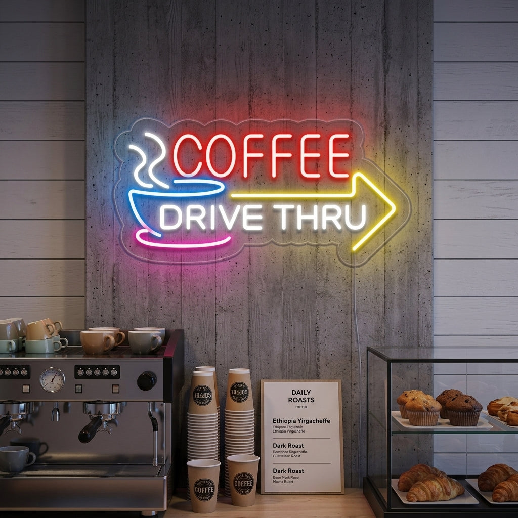 "Coffee Drive Thru" Neonskylt