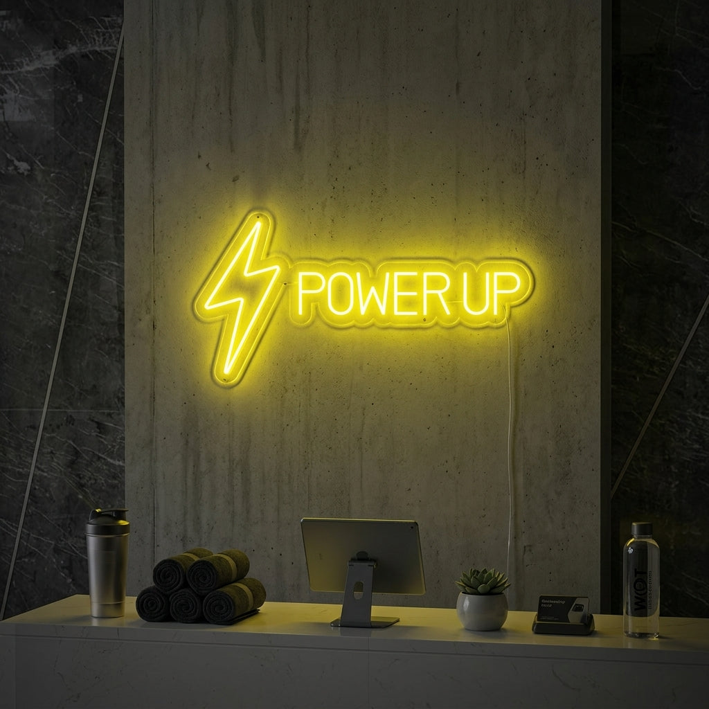 "Power Up, Gym Decor, Gym Quotes, Fitness Quotes, Workout Quotes" Neonskylt