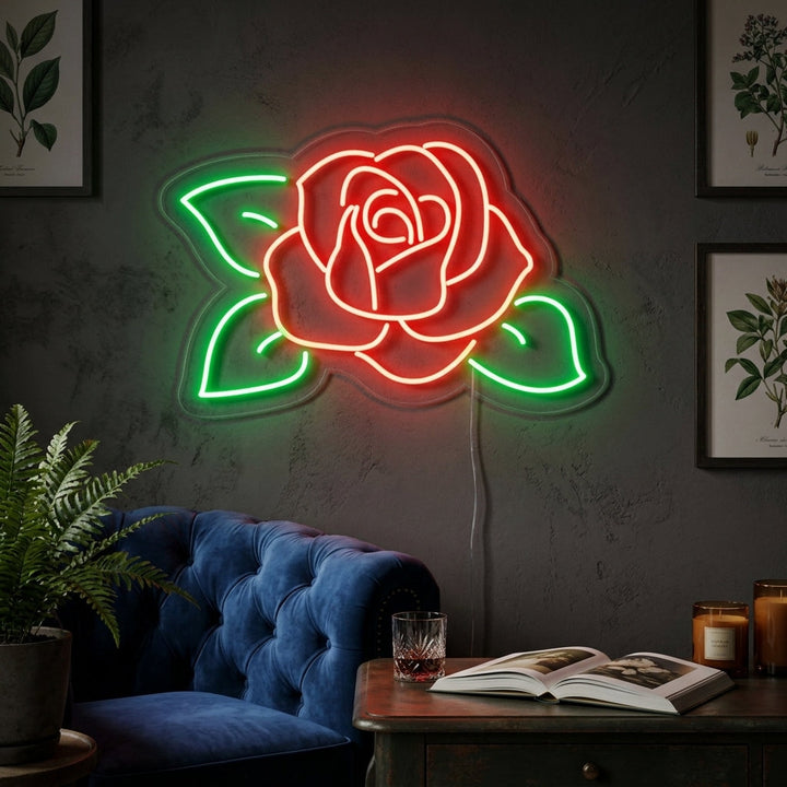 "Rosor, Blomsterhandlare, Blomstergåvor" Neonskylt