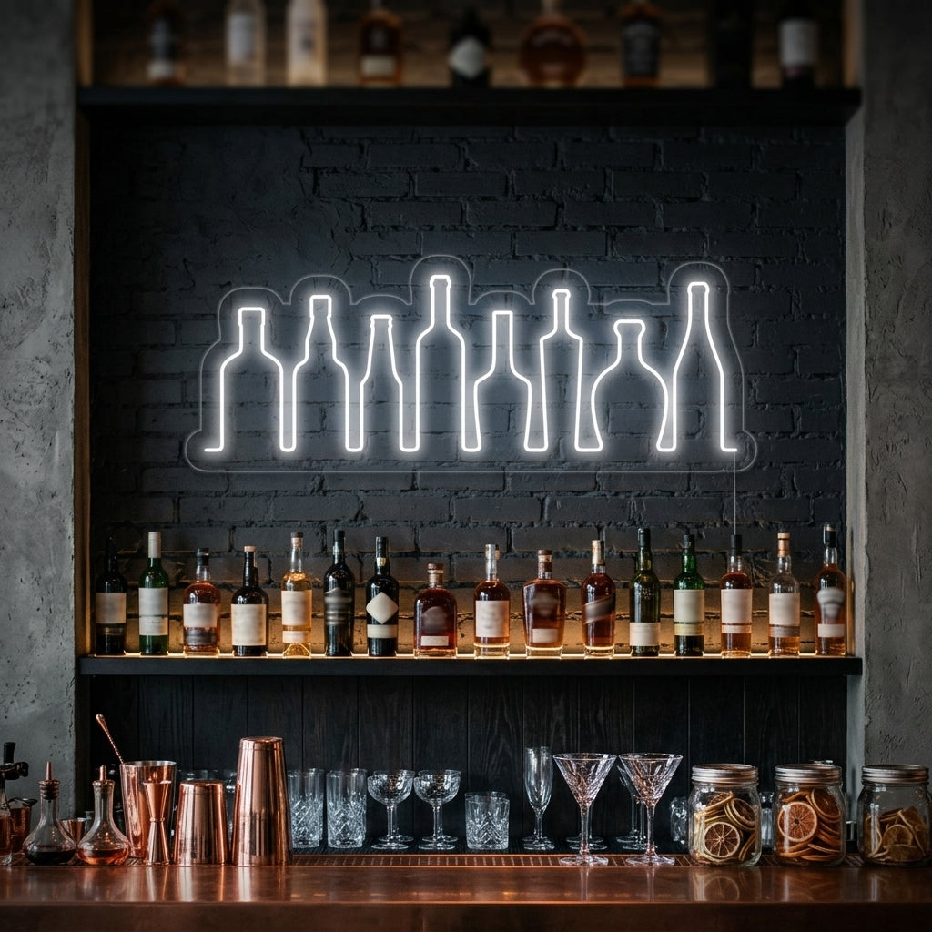 "Grupp Av Flaskor, Bar" Neonskylt