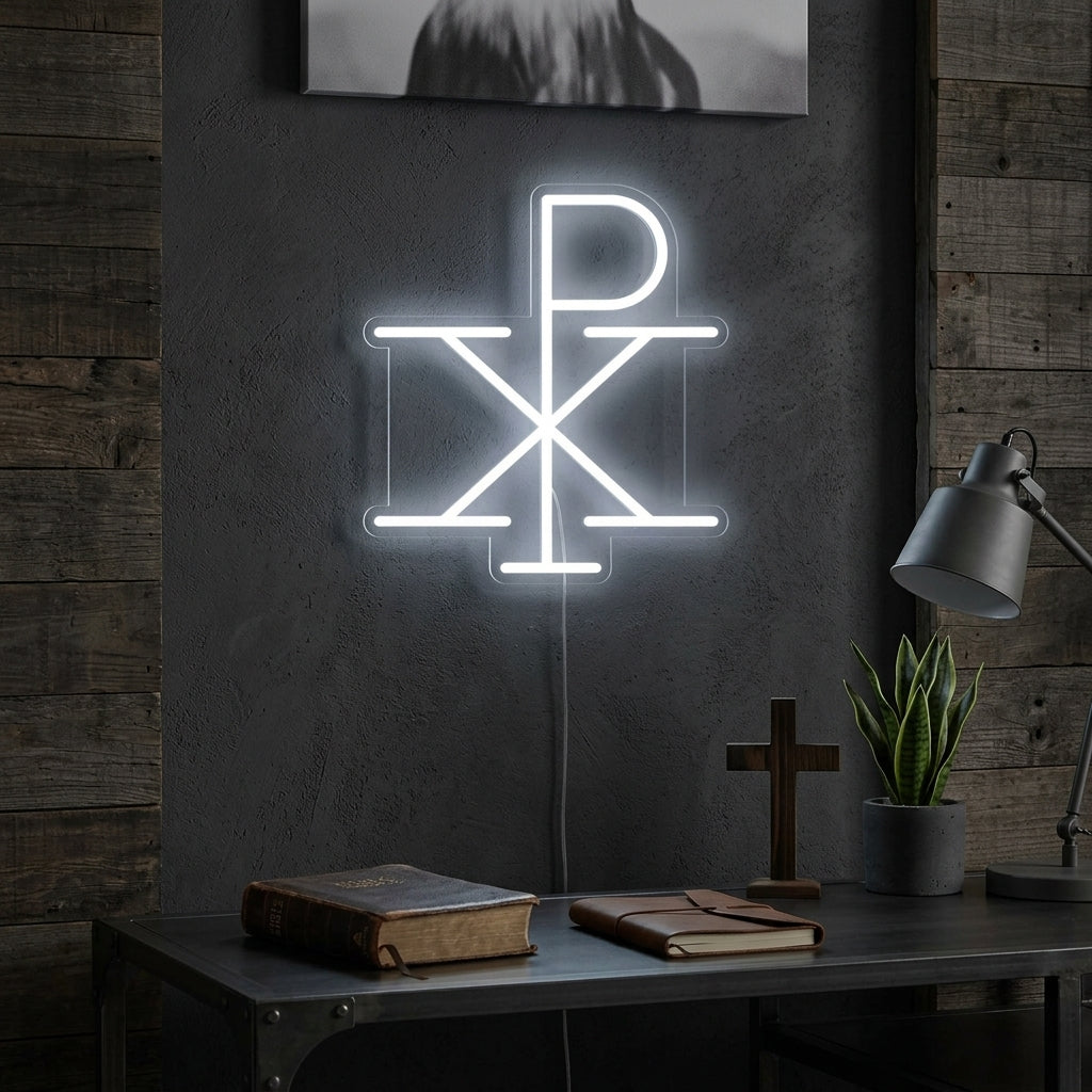 "Jesus Monogram Av Kristus Chi Rho" Neonskylt