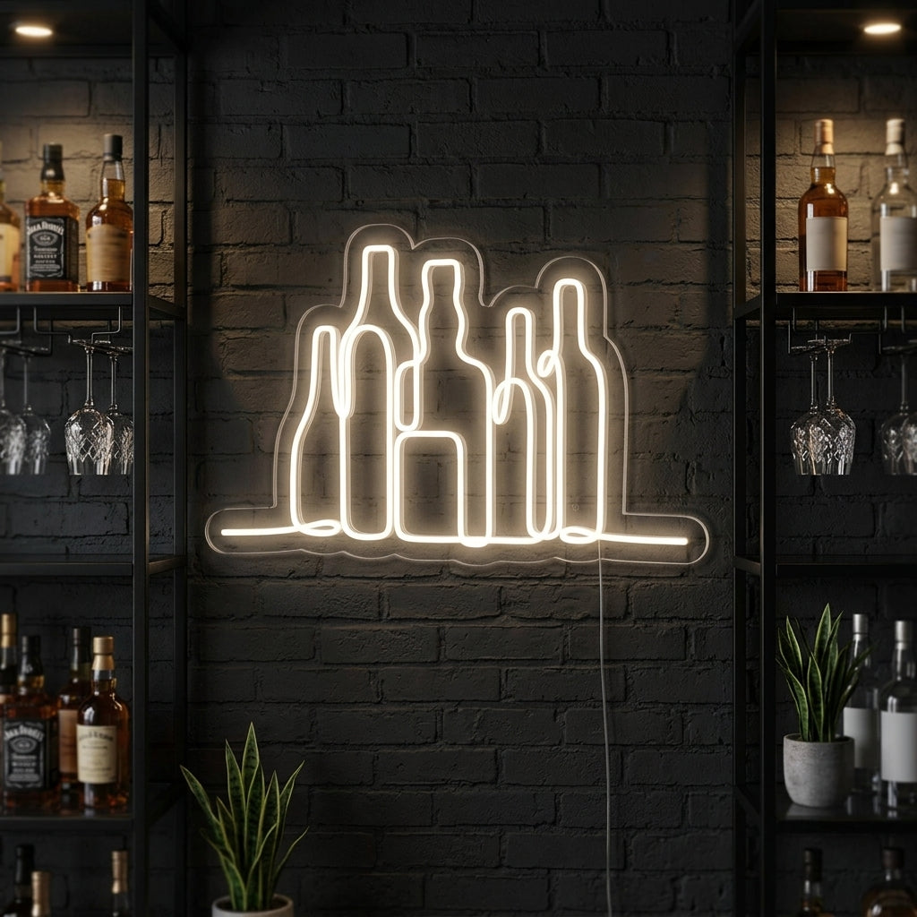 "Grupp Av Flaskor, Bar" Neonskylt