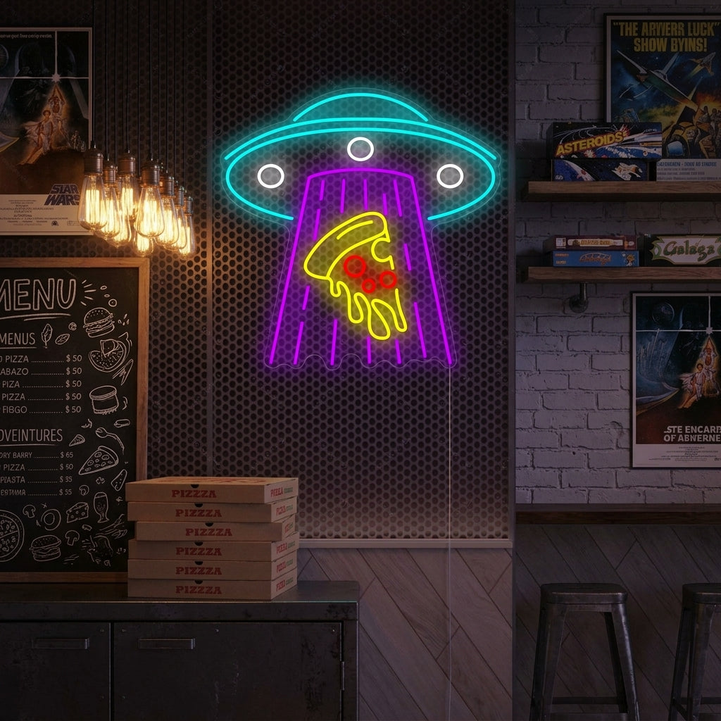"Ufo kidnappning pizza" Neonskylt