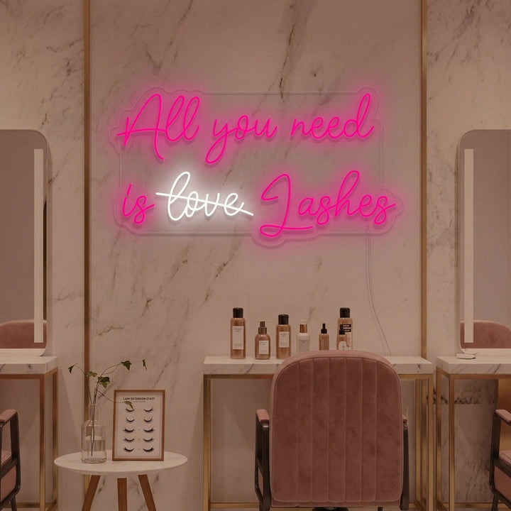 "All You Need Is Lashes Ögonfransar" Neonskylt