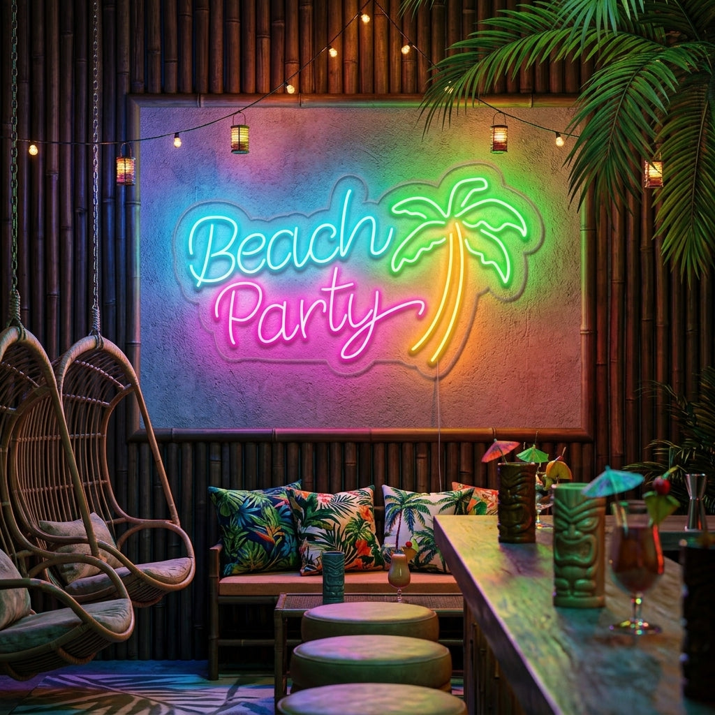 "Beach Party, Palmträd" Neonskylt